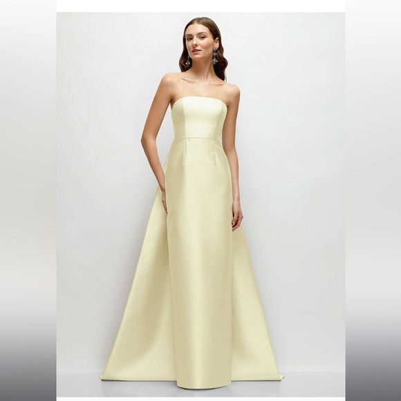 Dessy -Alfred Sung Butter Yellow Gown with Train- size 10 NWT - Picture 3 of 13